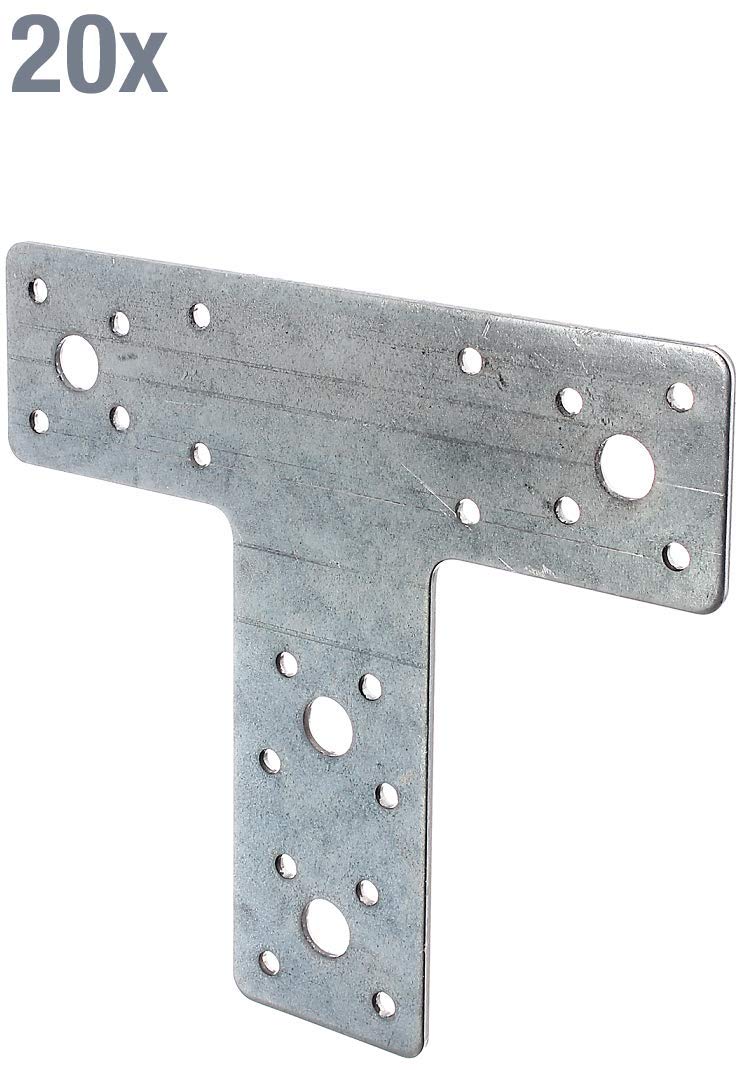 Alberts 866716 Platine d'assemblage | en forme de T | galvanisée Sendzimir | 160 x 142 x 45 mm | kit de 20
