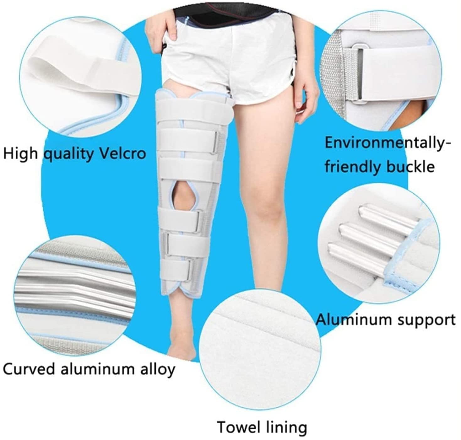 Ortesis de fijación de rodilla Ortesis de pierna completa Férula de rodilla recta Comodidad Soporte rígido para lesiones pre y postoperatorias de rodilla o recuperación de cirugía 22.7.27 (Gr? XL