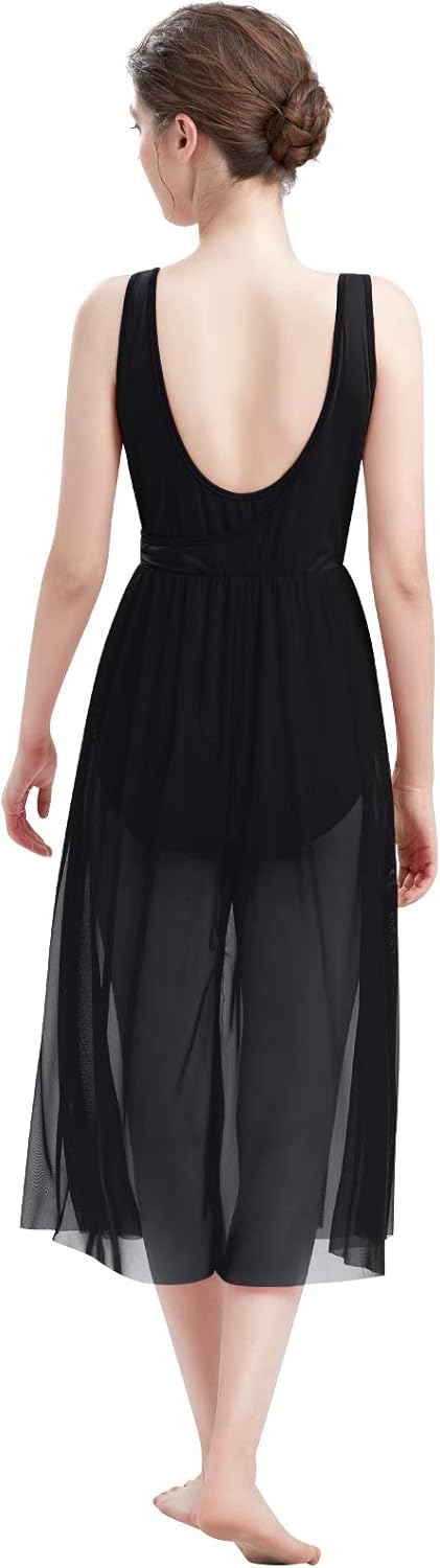 ODASDO Lyrical Dance Costumes for Women Contemporary Dancewear Sleeveless Cut Out Front Mesh Tulle Maxi Dress XS-XL - Image 6