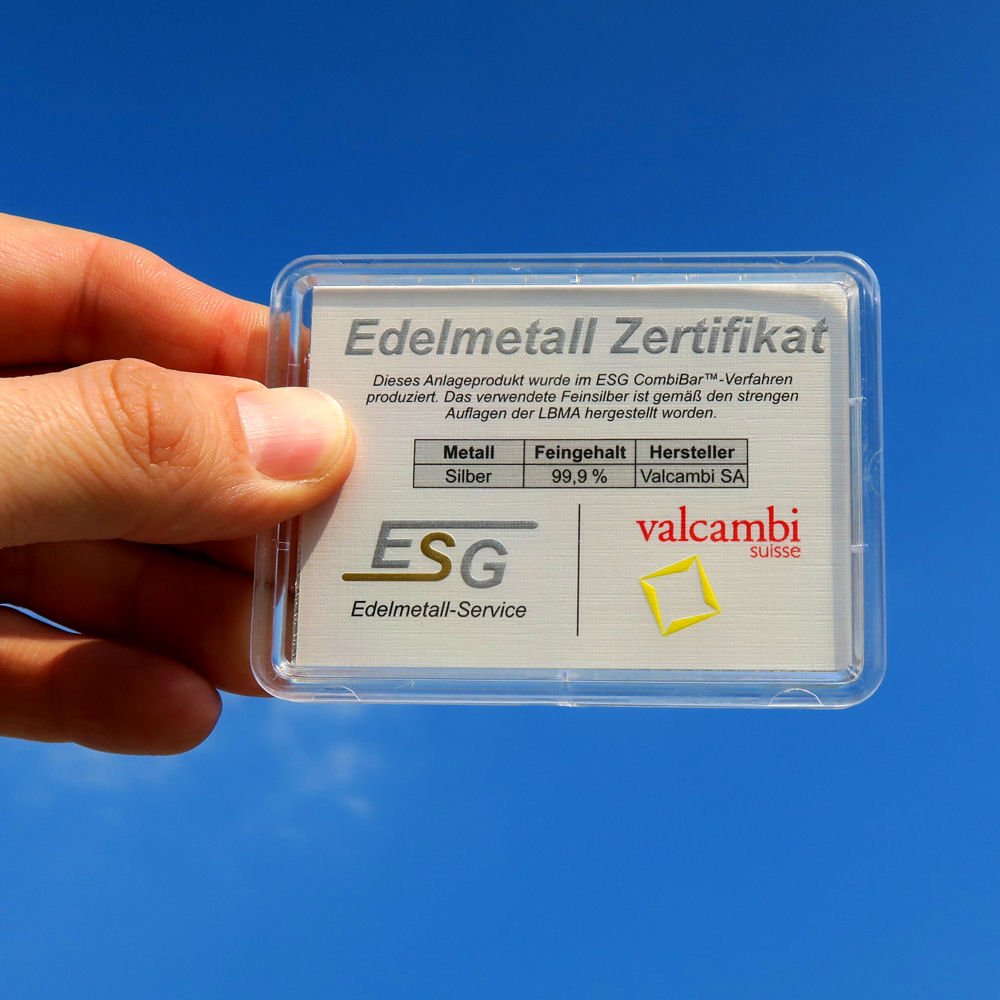 Silberbarren CombiBar 20 x 1 Gramm Valcambi 999 AG Silber Silbertafel in Box Silber Barren