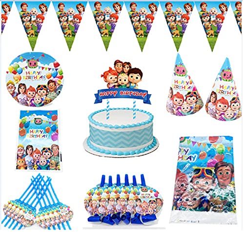 Brain Giggles Cocomelon (Brain Giggles CoCo Melon Theme Disposable Tableware 16 items/set for 10 people)