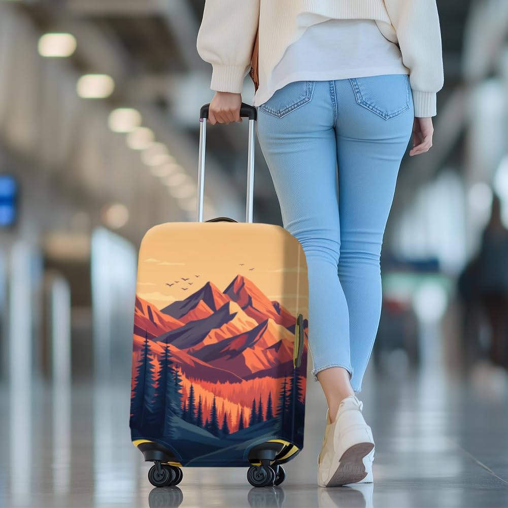 MAYJOYDIY Berggipfel Gepäckabdeckungen Geschichtete Wälder Elastische Gepäckhülle Modisches Staubdichte Kofferhülle Kratzfest Waschbar Kofferschutz M Passend Für 56-63cm Großes Gepäck