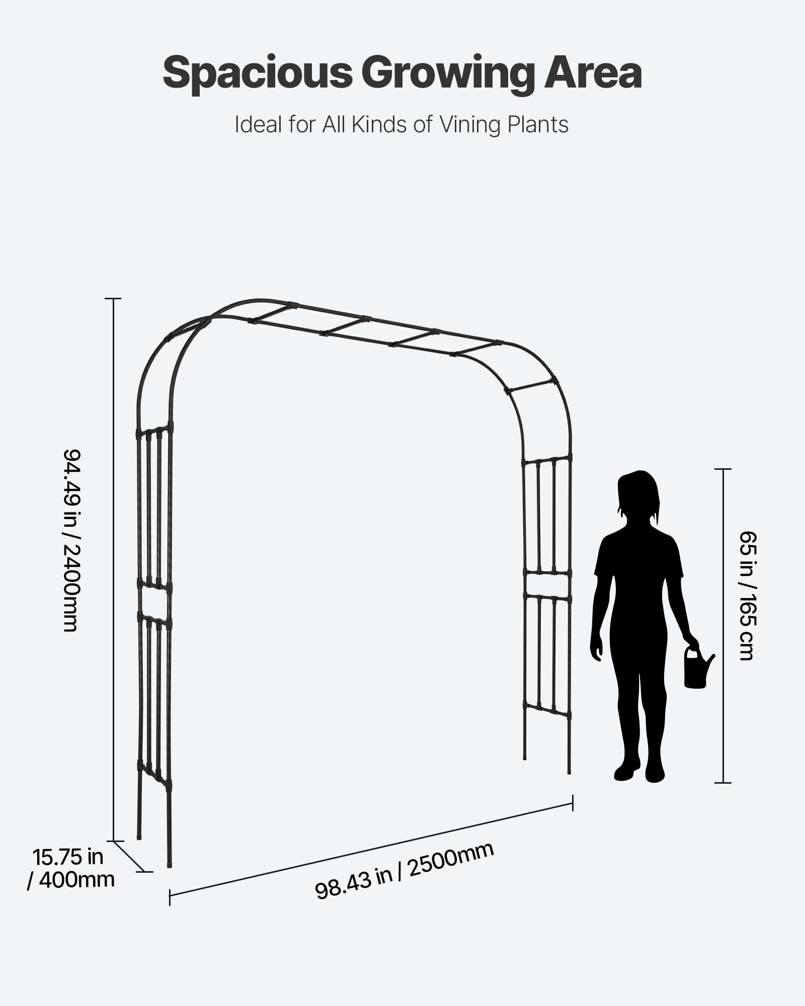 VEVOR Arco de Metal para Rosas 240 x 250 x 40 cm Arco para Rosas Trepadoras con Tubos de Acero Galvanizado Resistente para Exteriores Decorativo para Plantas Trepadoras para Jardín, Boda, Negro