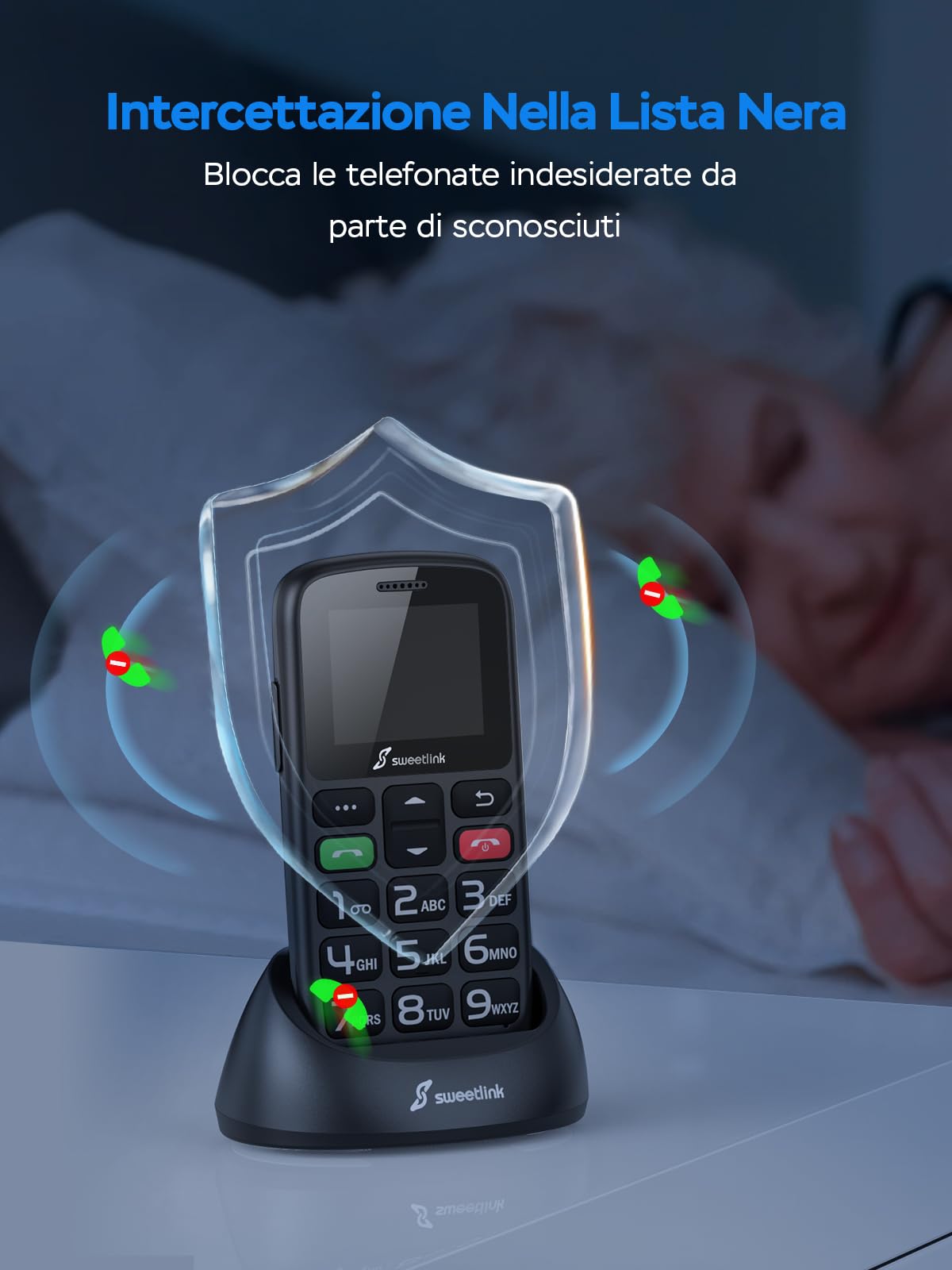 SweetLink 4G Telefono Cellulare per Anziani con Tasti Grandi, Senior Telefoni per Persone Anziane, Base di Ricarica, Funzione SOS, Chiamata Rapida, Volume Alto, Dual Nano SIM, Nero