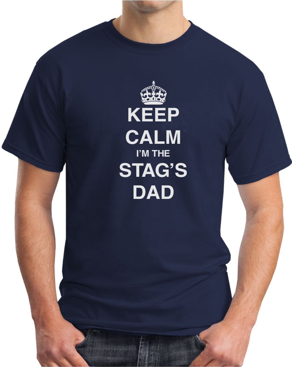 Rhino And Mugsy Men's Navy Blue Keep Calm I’m The Stag's Dad – T Shirt From (,X-Large)
