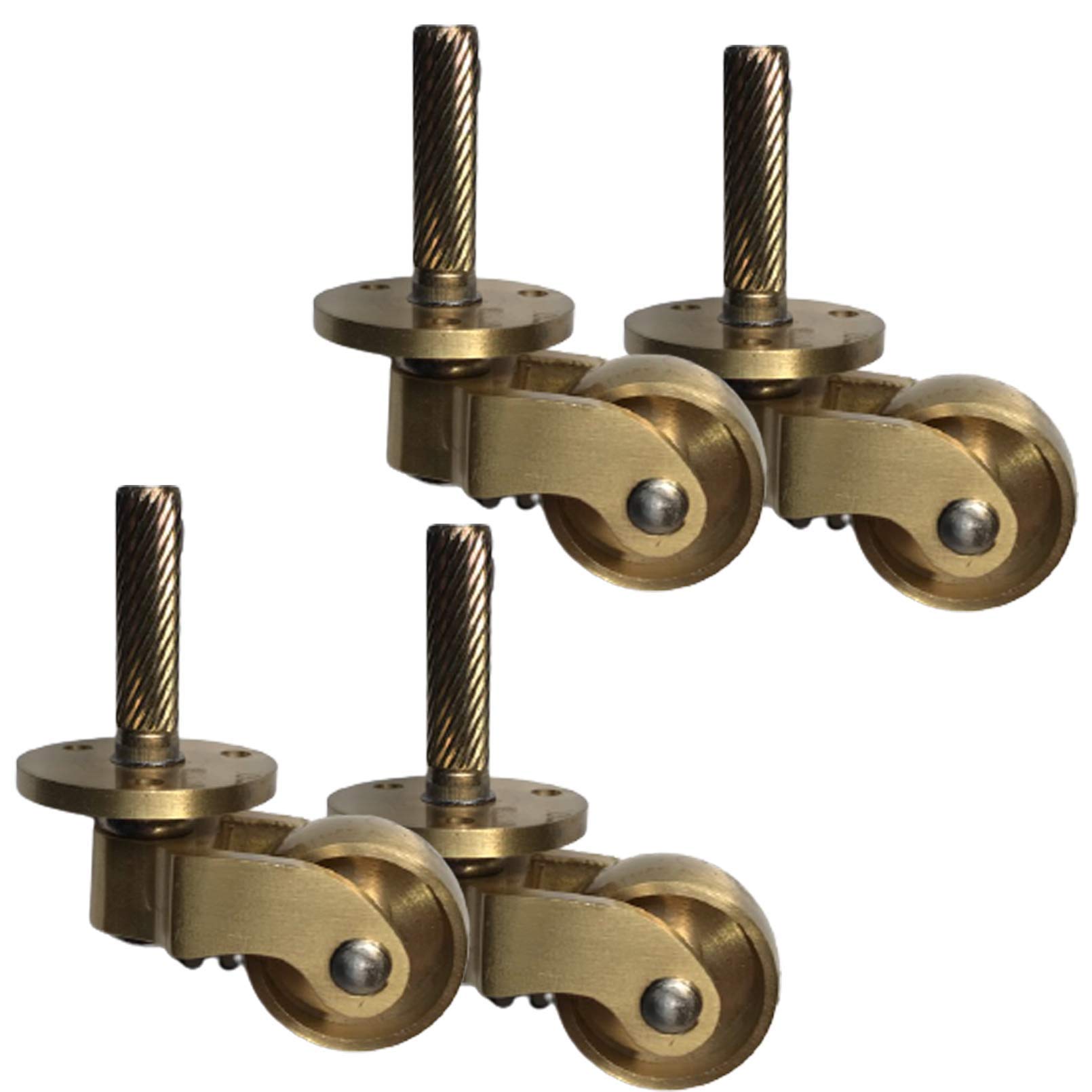 roulettes de Roulette en Laiton Massif, 4X Roues pivotantes à Tige de Piston Vintage Antique, Roulette Universelle de Meubles en Laiton Poli de 1", roulettes de Remplacement pour canapés pi