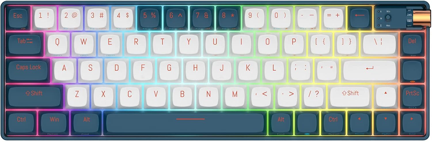 YUNZII R68 Wireless Mechanical Keyboard,65% Layout Tri-Mode Wired/Wireless Gaming Keyboard, Hot Swappable RGB Backlight, for Gamers/Mac/Win (TTC Gold Pink,R68 Blue)