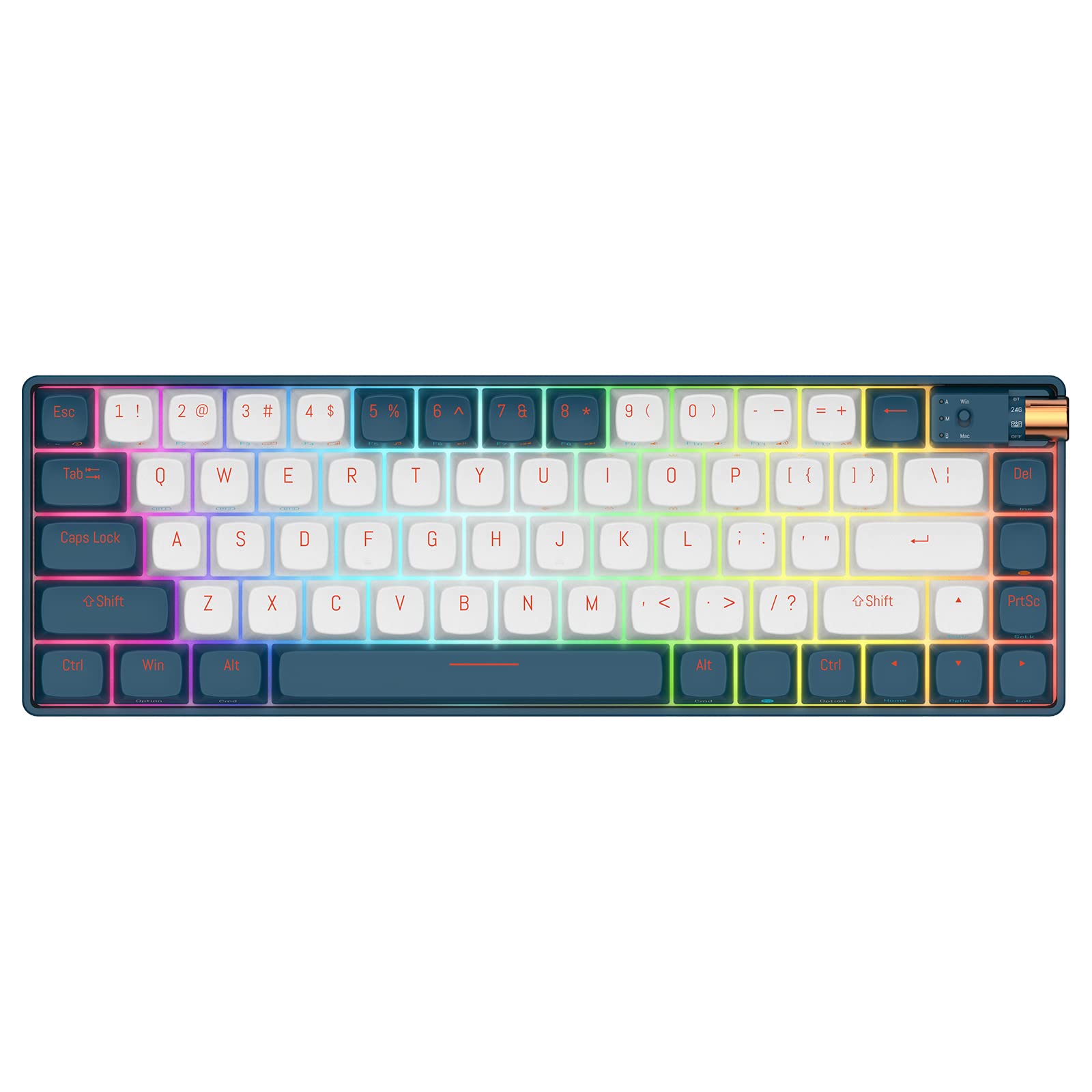 YUNZII Royalaxe R68 Wireless Mechanical Keyboard,65% Layout Tri-Mode Wired/Wireless Gaming Keyboard, Hot Swappable RGB Backlight, for Gamers/Mac/Win (TTC Gold Pink,R68 Blue)