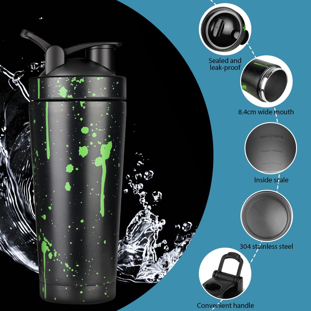 AOOWU Coctelera de Proteína de Acero Inoxidable, 750ml Botella Batidora de Proteínas con Bola Mezcladora, Protein Shaker con Cepillo limpieza, BPA Libre, Coctelera de Proteína Sport Fitness