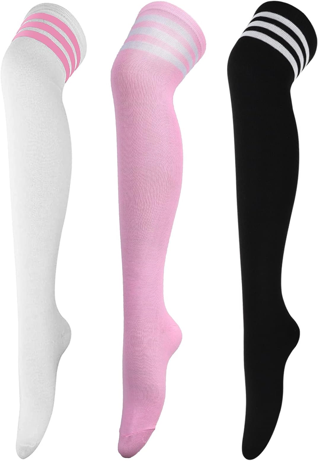 3 Pairs Over Knee Thigh Socks Thigh High Socks Casual High Stockings Long Knee High Socks for Girl and Women
