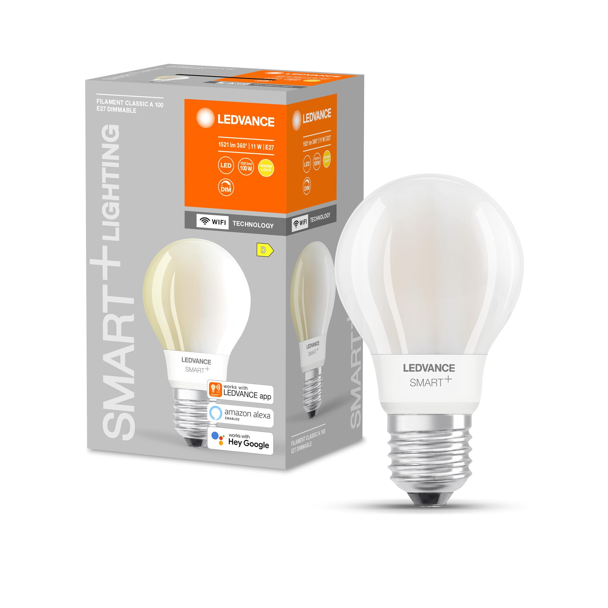 LEDVANCE Smart LED Bulb with WiFi Technology, E27 Base, Dimmable, Warm White (2700K), Bulb Shape, Matt, Replacement for Conventional 75W Bulbs, Controllable with Alexa, Google & App, 1-Pack. — image 1