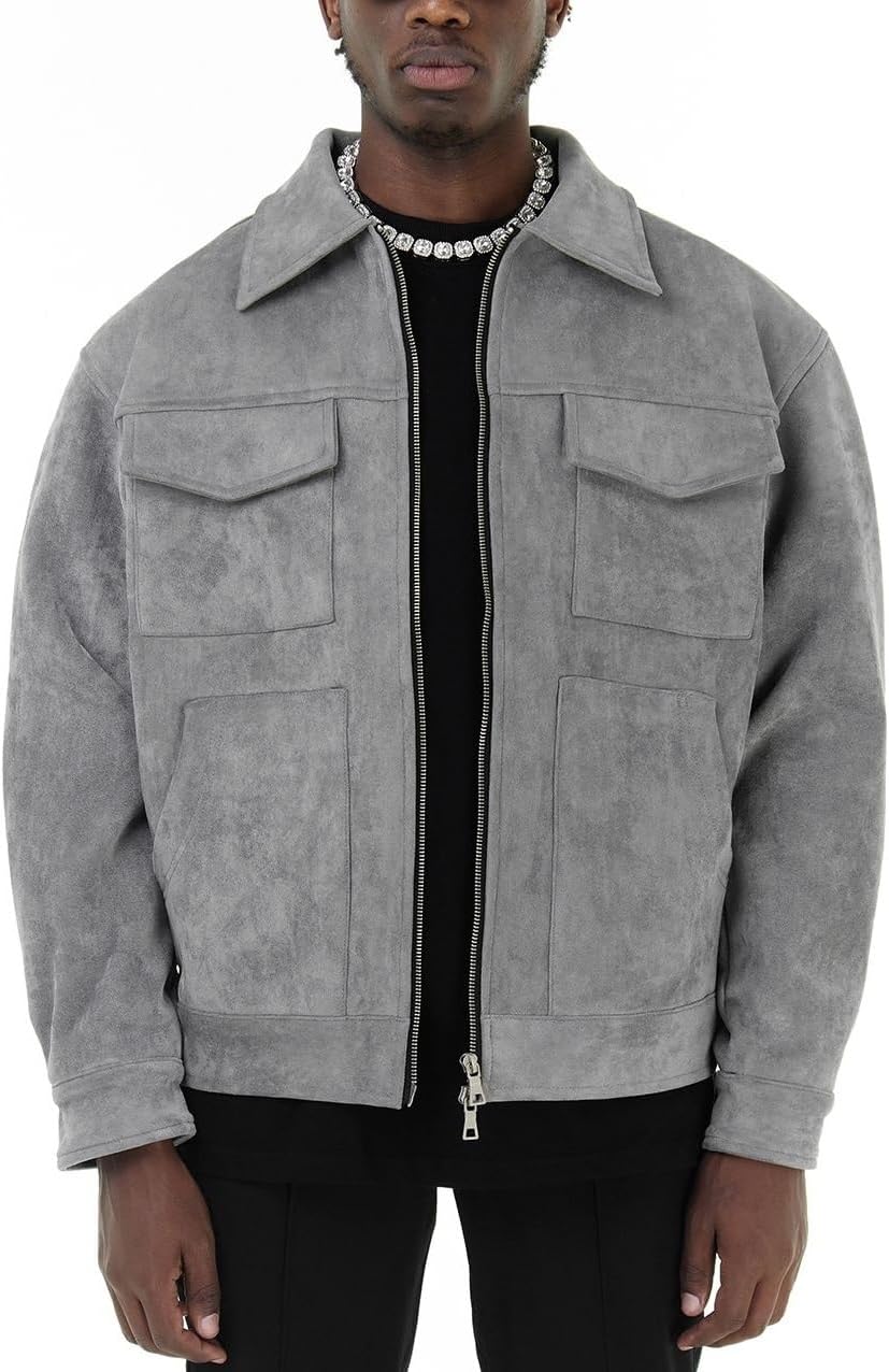 Vintage High Street Suede Material Crock Jacket with Zipper Lapel Casual Short Jacket for Men Color C3 Size M