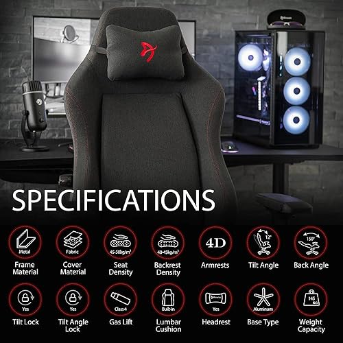 Miniatura 5 de Arozzi Primo - Silla de oficina de tela tejida de alta calidad con respaldo alto, reclinable giratorio, basculante inclinable, reposabrazos 4D,