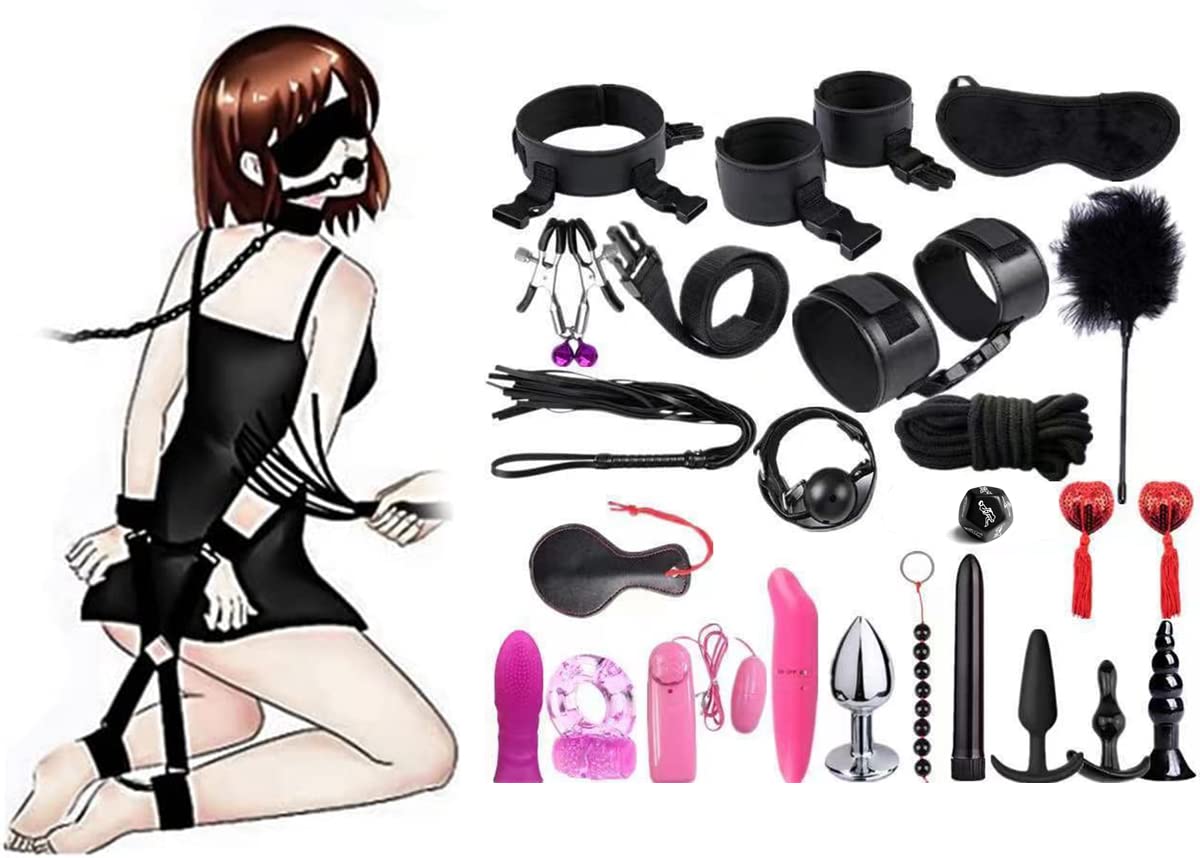 Bondage set SM sexo boyas eróticas 26 piezas fetiche de cuero juguetes sexuales SM juego loco con esposas y enchufe anal grueso conjunto perfecto juguete sexual erótico para parejas