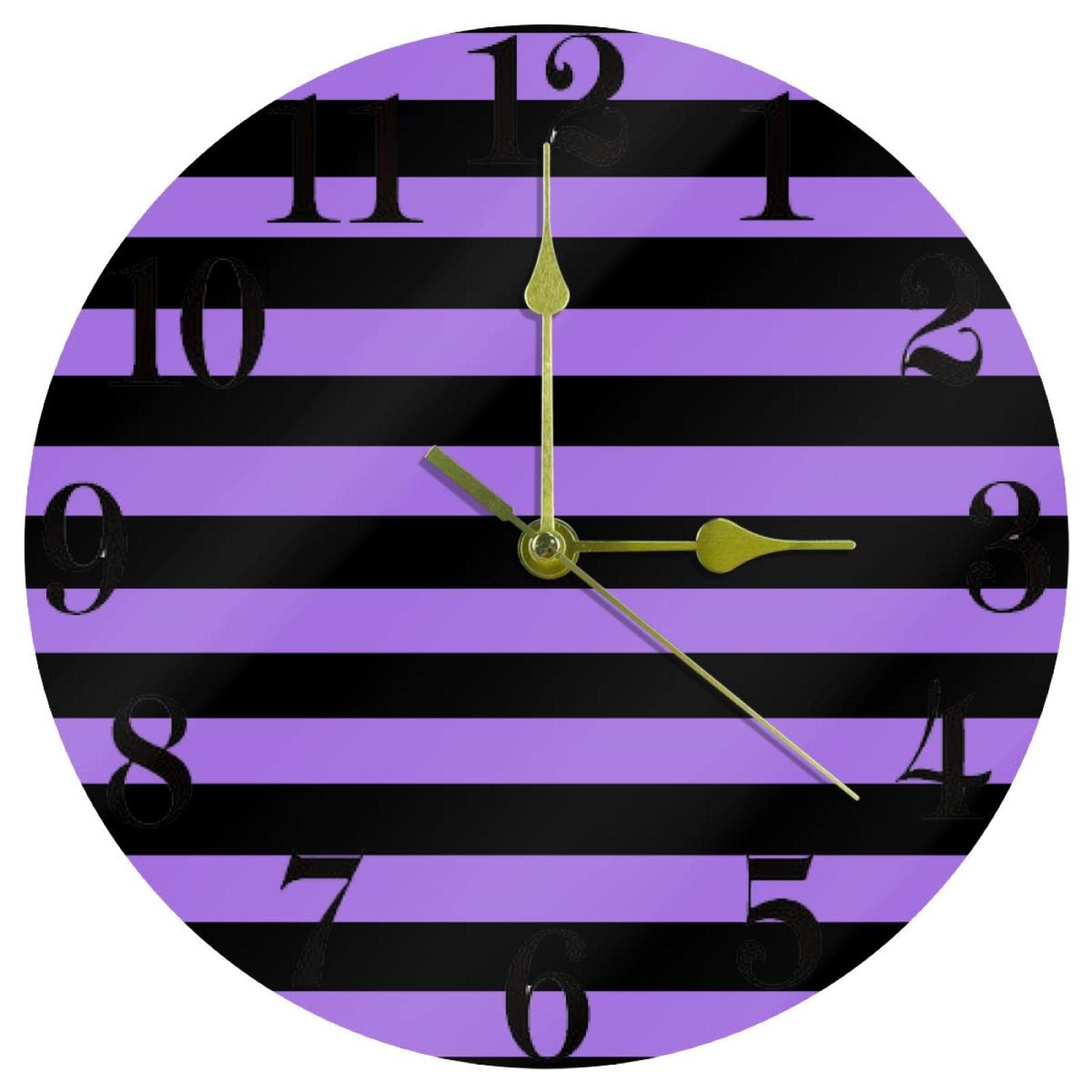 Horloge murale de cuisine ou bureau ronde à rayures violettes et noires
