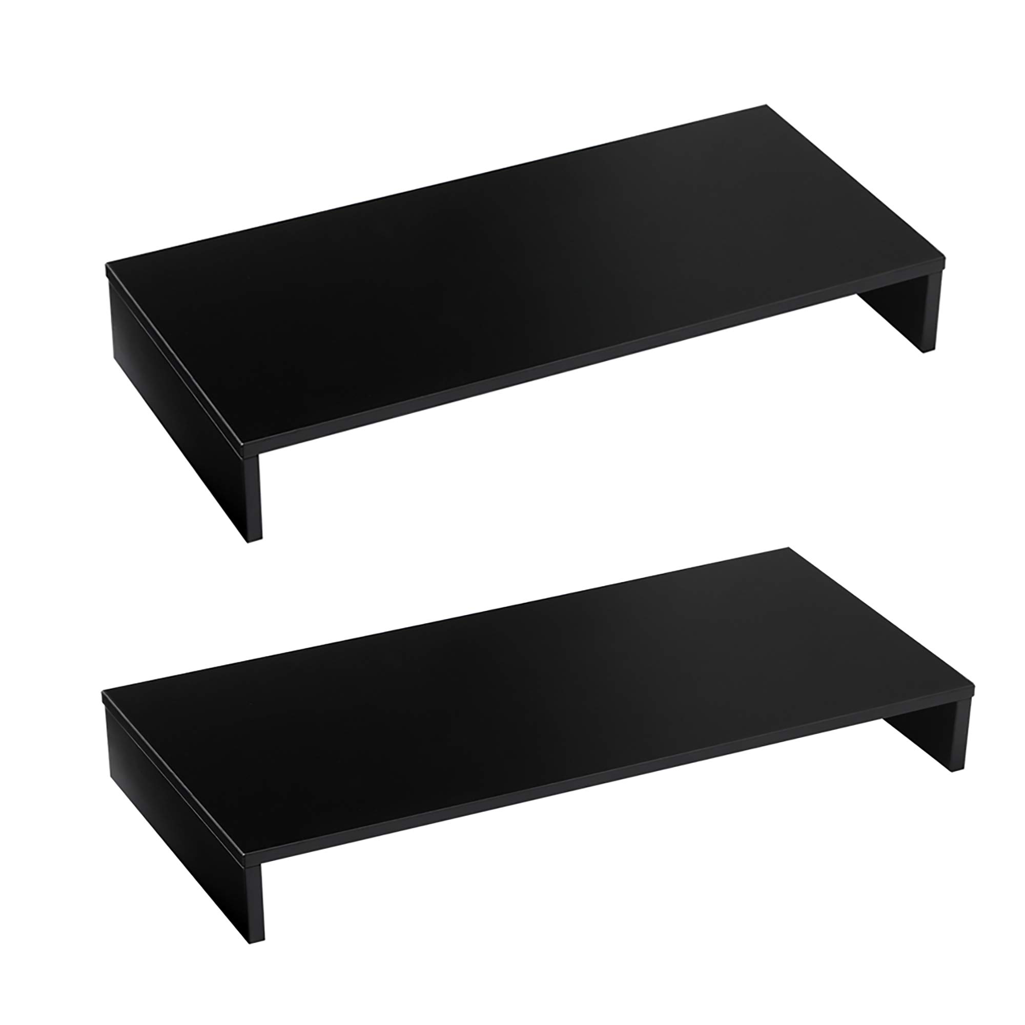 Rfiver Wood Monitor Stand Riser for TV PC iMac Laptop Printer Monitor Computer with Desk Storage Organizer 21.3 x 10 inch (2 Pack, Black) CM1008