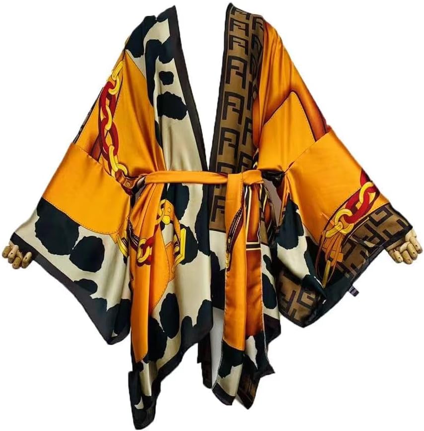 Summer Silk Feeling Beach Cover up Women Cardigan Fashion Sexy Boho African Holiday Party Long Sleeve Robe Kimono Kaftan