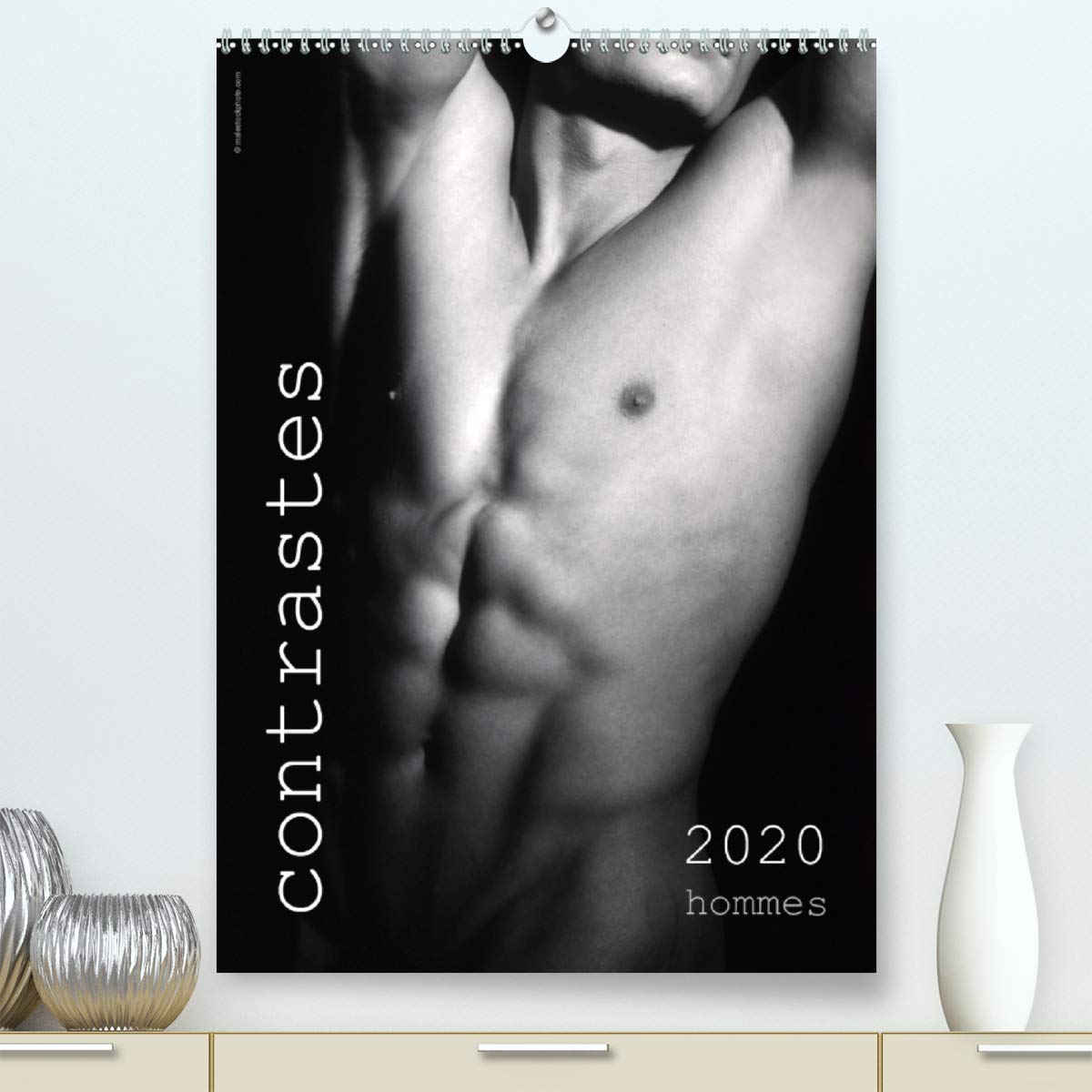 Grand calendrier mural contrastes hommes 2020 et calendrier mensuel 14 pages n/b
