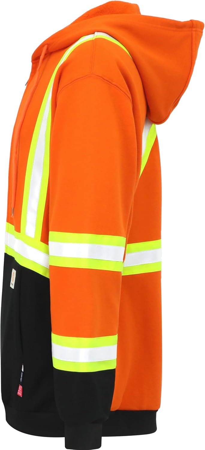 BOCOMAL FR Hoodies High Visibility 10.5oz Cottion Fleece Zipper Hi Vis Flame Resistant Reflective Hooded Sweatshirts