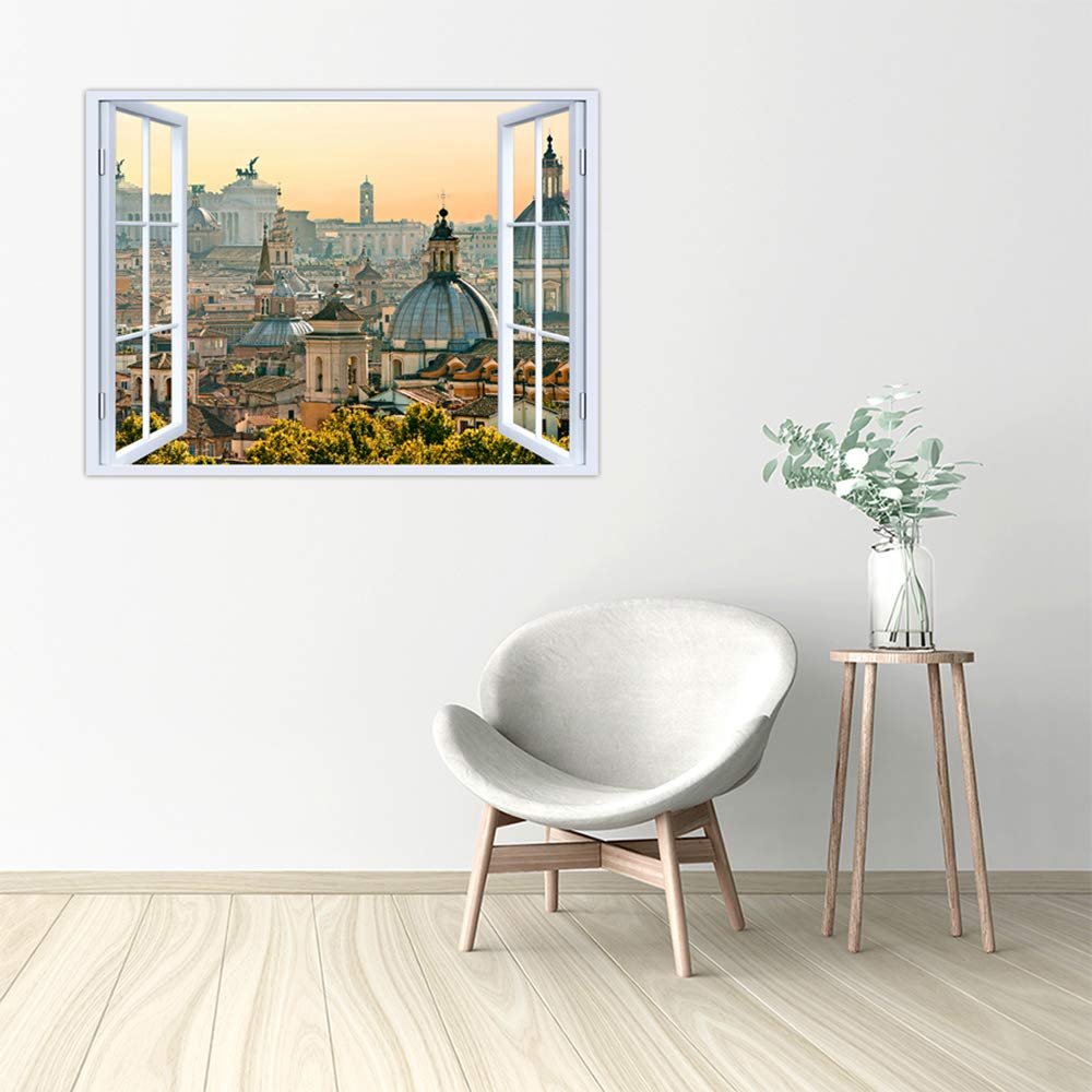 LuxHomeDecor Quadro finestra roma 100x75 cm Stampa su Tela con Telaio in Legno Arredamento Arte Arredo Moderno