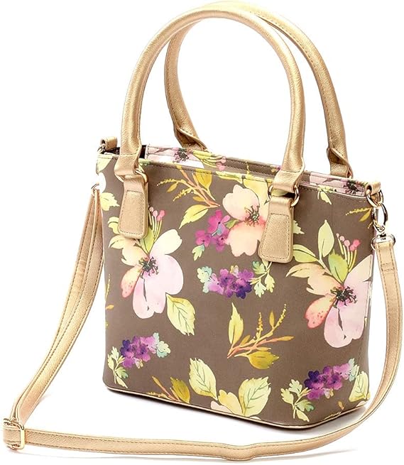 Amazon クーアイ Kuai バッグ レディース 花柄 2way ショルダーバッグ 手提げバッグ カバン 合皮 大容量 肩掛け 斜め掛け おしゃれ モカ クーアイ Kuai ショルダーバッグ