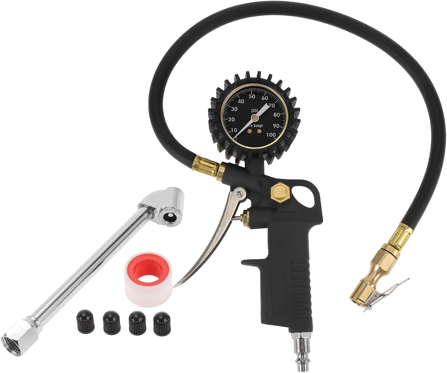 1 Set Universal Tire Pressure Gauge Gear Sets Valve Extension 0-100PSI GHI07-100PSI Air Pressure Meter for Car