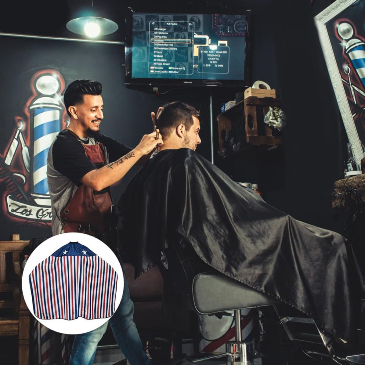Professional Hair Cutting Cape Polyester Stripe Pattern Hairdressing Cape with Elastic Closure Lightweight Fashion Haircut Accessory for Salon and Home Use