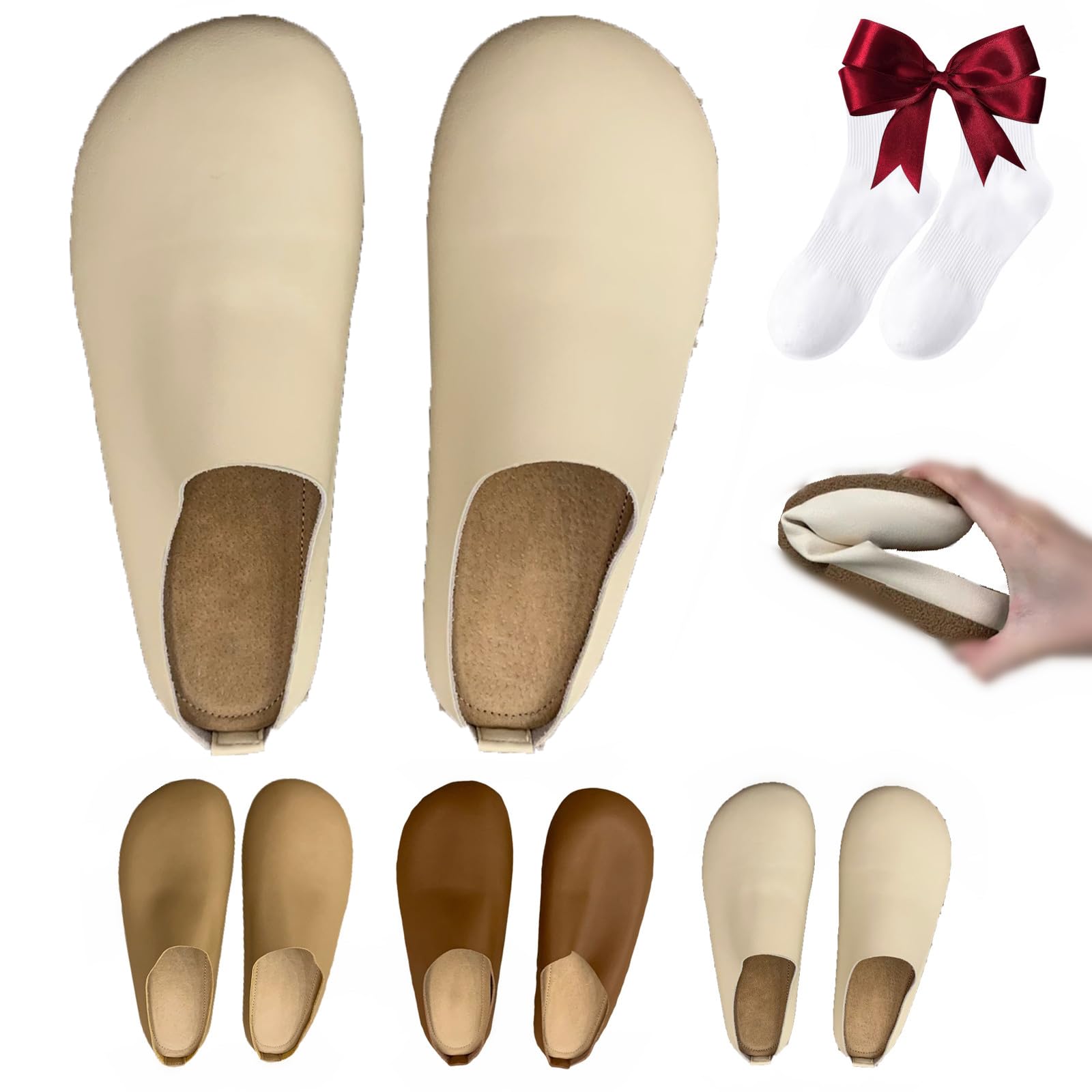 Women's Italian Leather Slippers/Orthopedic Shoes,Womens Slip on Closed Toe Orthopedic Mules&Clogs with Arch Support (Beige,2)