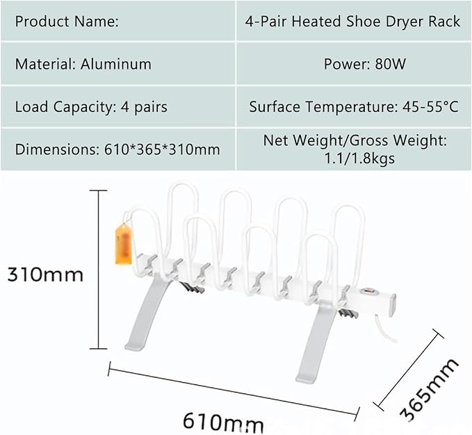 Secador eléctrico de calzado 4 pares con soporte de aluminio miniatura 2