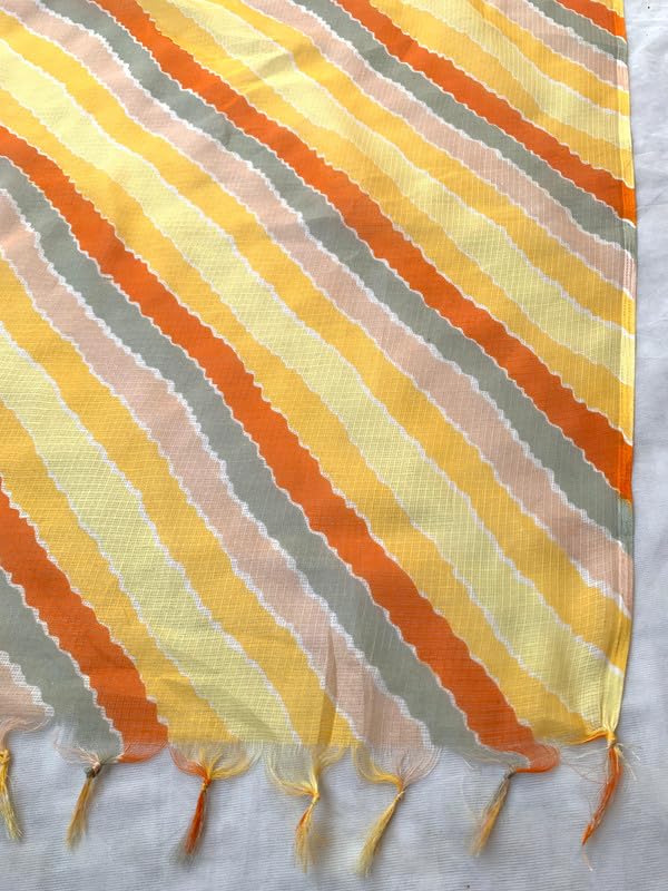 Image of Women's Cotton Blend Striped Print Dupatta with 2.20 Meters | Women's cotton printed dupatta with tassels