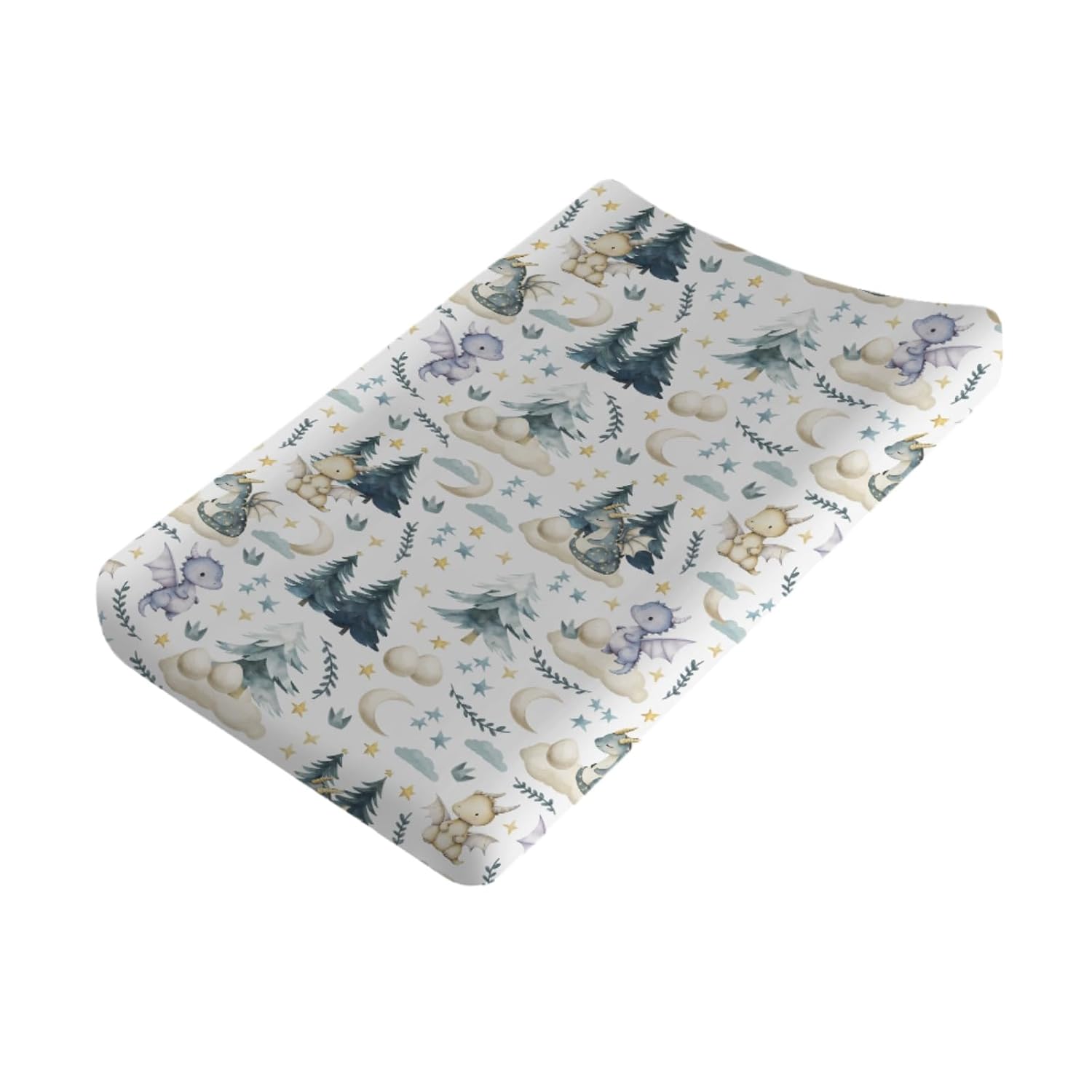 Fairytale Dragons Baby Changing Table Pad Covers Boy Girl 32''x16'' Cute Dragons Eggs Moon Stars Trees Fitted Diaper Change Table Mats Dreamy Animal Soft Breathable Nursery Cradle & Bassinet Sheets
