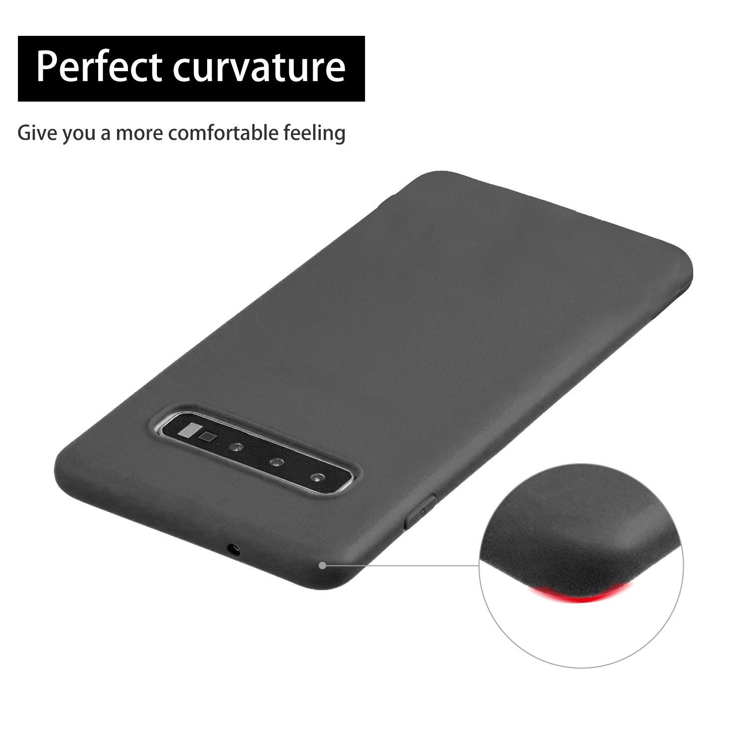 Cuzz - Carcasa para Samsung Galaxy S10+ (1 unidad, protector de pantalla de cristal templado), color sólido y flexible, flexible, flexible, silicona, TPU fina, ultraligera, antideslizante, color negro — view 5