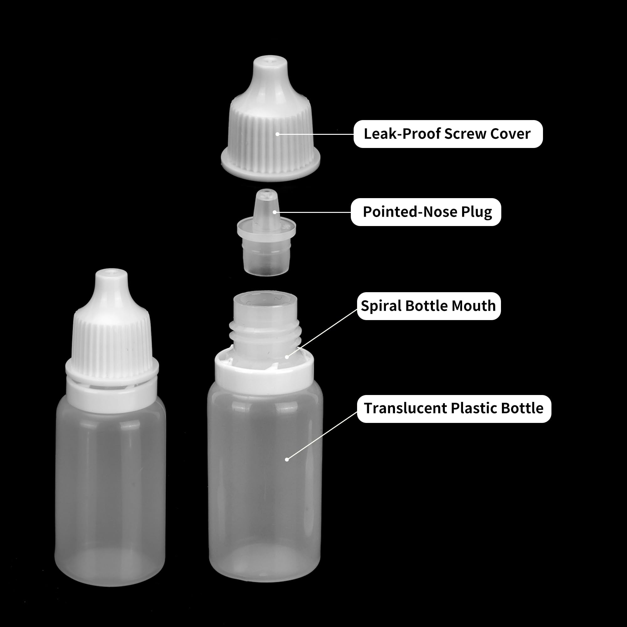 300 flaconi contagocce vuoti da 10 ml, in plastica, comprimibili, riutilizzabili, traslucidi, con tappo, per oli essenziali, collirio
