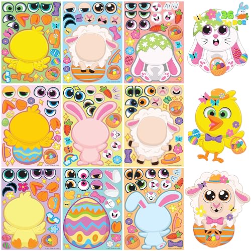 JOYIN 36 PCS Easter Match Make a Face Stickers with Chick Bunny S...