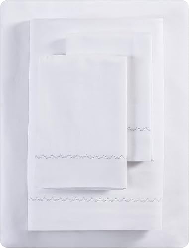 Miniatura 5 de Vera Wang - Sábanas King, juego de ropa de cama de satén de algodón suave, decoración del hogar resistente a las arrugas (gris festoneado simple,