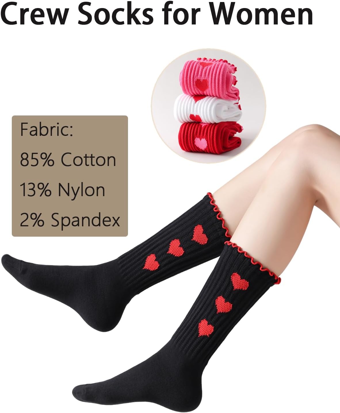 JORMATT Slouchy Socks for Women Cotton Boots Scrunch Slouch Crew Socks 5 Pairs - Image 5