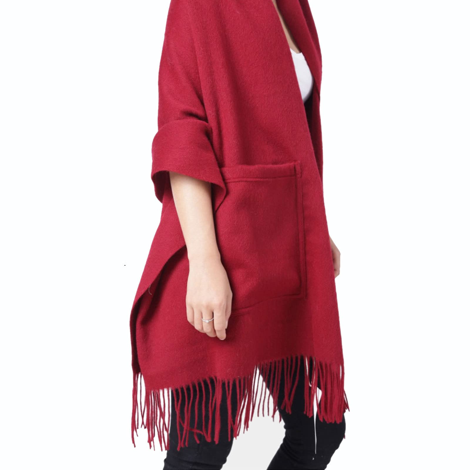 Taschen-Kaschmir-Schal Für Damen Weiche Warme Einfarbige Mode-Neuheit-Art-Pashmina-Geschenk,Red-70X200cm