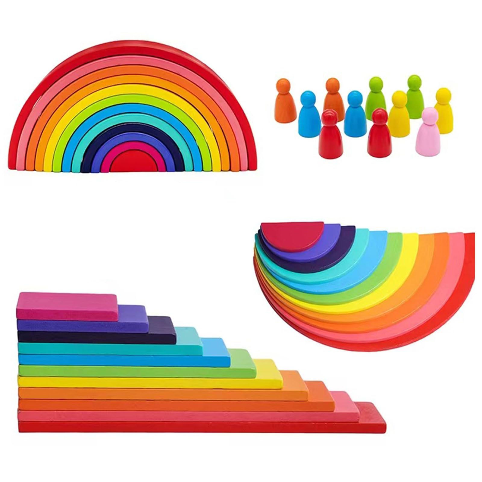 Kiuiom 4 Pièces Jeu D'empilage Arch Jouet,Arc en Ciel Bois Montessori,Kit De Bloc Montessori Jouet,Éducatif en Bois Jouet Bloc De Construction pour Enfants,pour Enfants Ans Garçon Fille