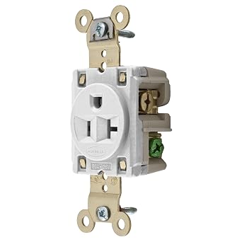 Hubbell HBL5361W Single Receptacle, Industrial Grade, 20 amp, 125V, 5-20R, White