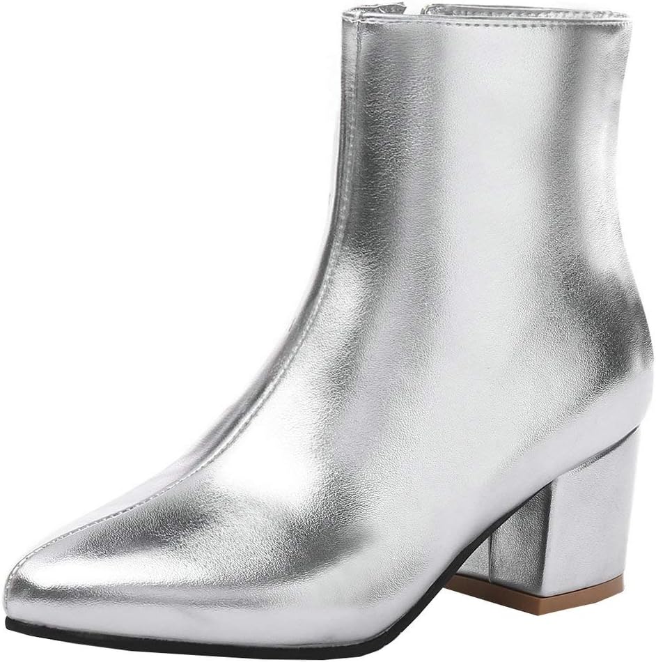 KOKOMOMO Womens Mid Chunky Heel Pointed Toe Ankle Boots Zip Up Autumn Winter Shoes