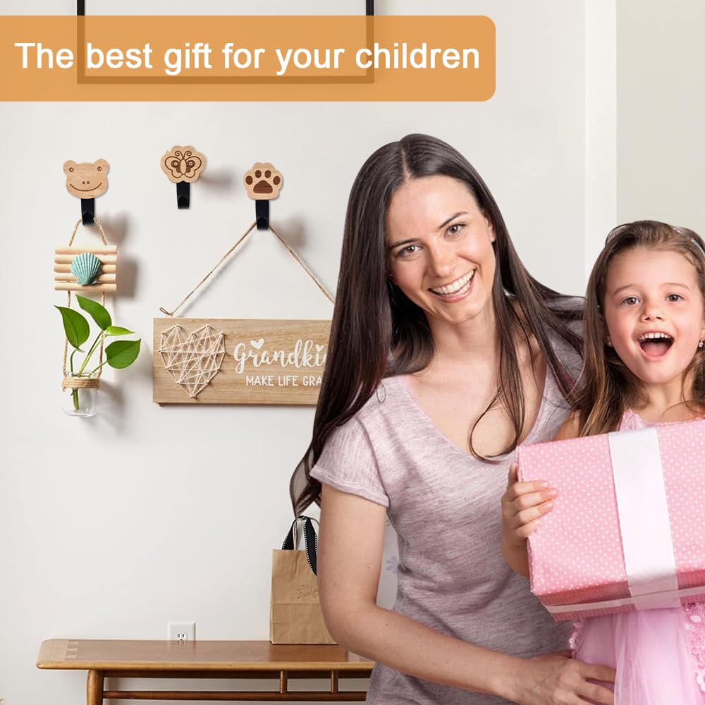 7 Ganchos de Pared para Infantil de Madera, Gancho de Pared Autoadhesivo Infantil con Forma de Animal, Perchero Infantil, Colgador de Pared, Colgador de Pared de Madera para Habitación, Baño
