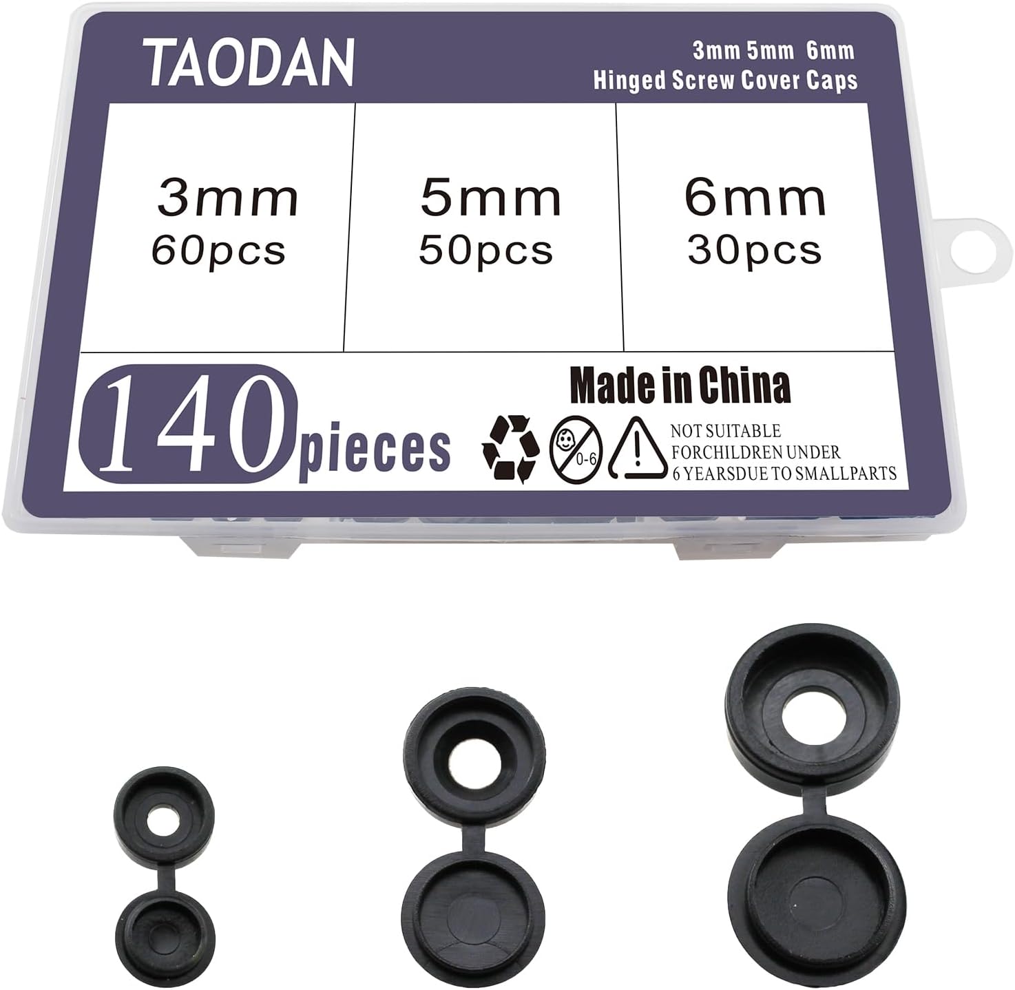 TAODAN 140PCS 3mm 5mm 6mm Black Dust Screws Cover Set Plastic Shutter Screw Cover Hinge Screw Cover