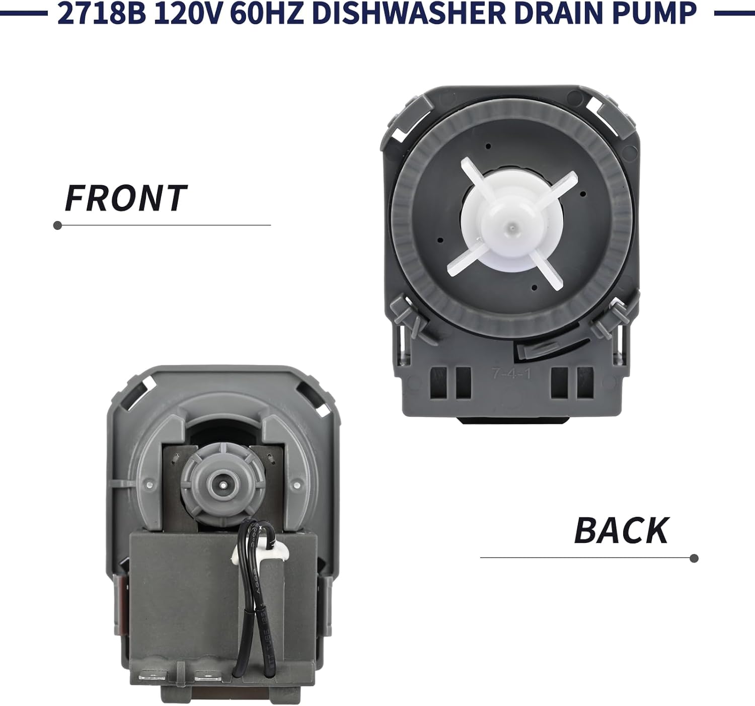 Dishwasher Drain Pump 2718B Compatible with GE WG04F10194 for Midea TEKA 11001011000221 Washing Machine Drain Pump Motor Assembly 120V 60Hz 0.7A Replace MDT24H3AST