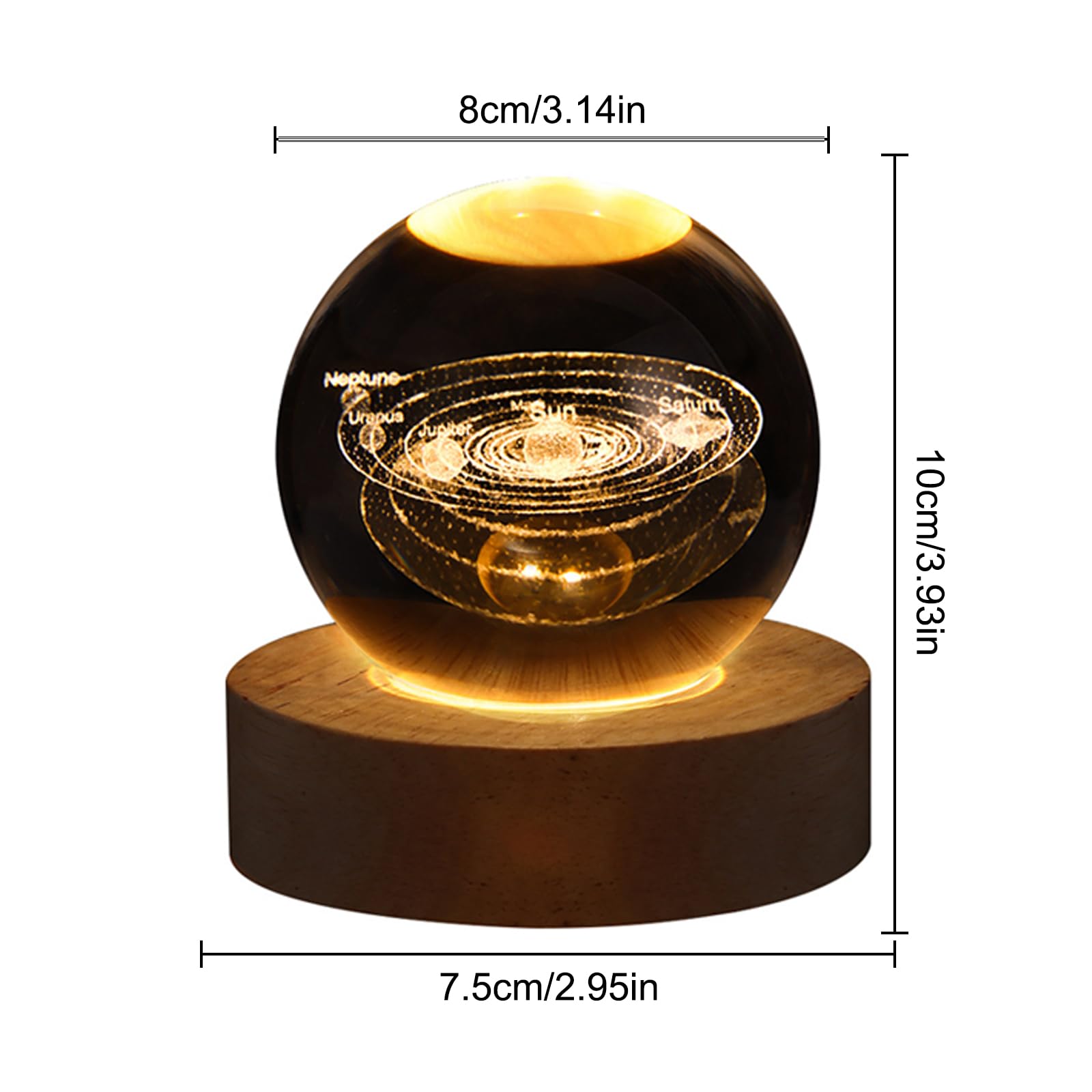 Układ słoneczny 3D kryształowa kula lampka nocna dla dzieci szklana lampa kosmiczna lampa z drewnianą podstawą fantazyjna dekoracja kryształowa kula LED galaktyka planeta lampka nocna sypialnia