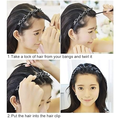 Miniatura 2 de Diademas para la cabeza para mujer con pinzas trenzadas para el cabello para niñas, diadema de plástico fino con clips, diademas trenzadas de moda