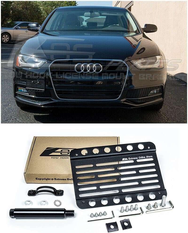 Extreme Online Store Replacement for 2009-2016 Audi A4 | EOS Plate Version 1 Front Bumper Tow Hook License Relocator Mount Bracket Tow-197 (Mid Size)