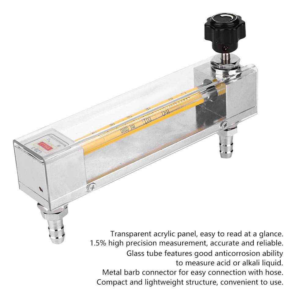 Flussometro per liquidi LZB-3, flussometro per acqua con tubo di vetro, flussometro per acqua ad alta precisione Intervallo 10-100 ml/min, 5,31x3,15x1,1 pollici.(10-100mL/min)