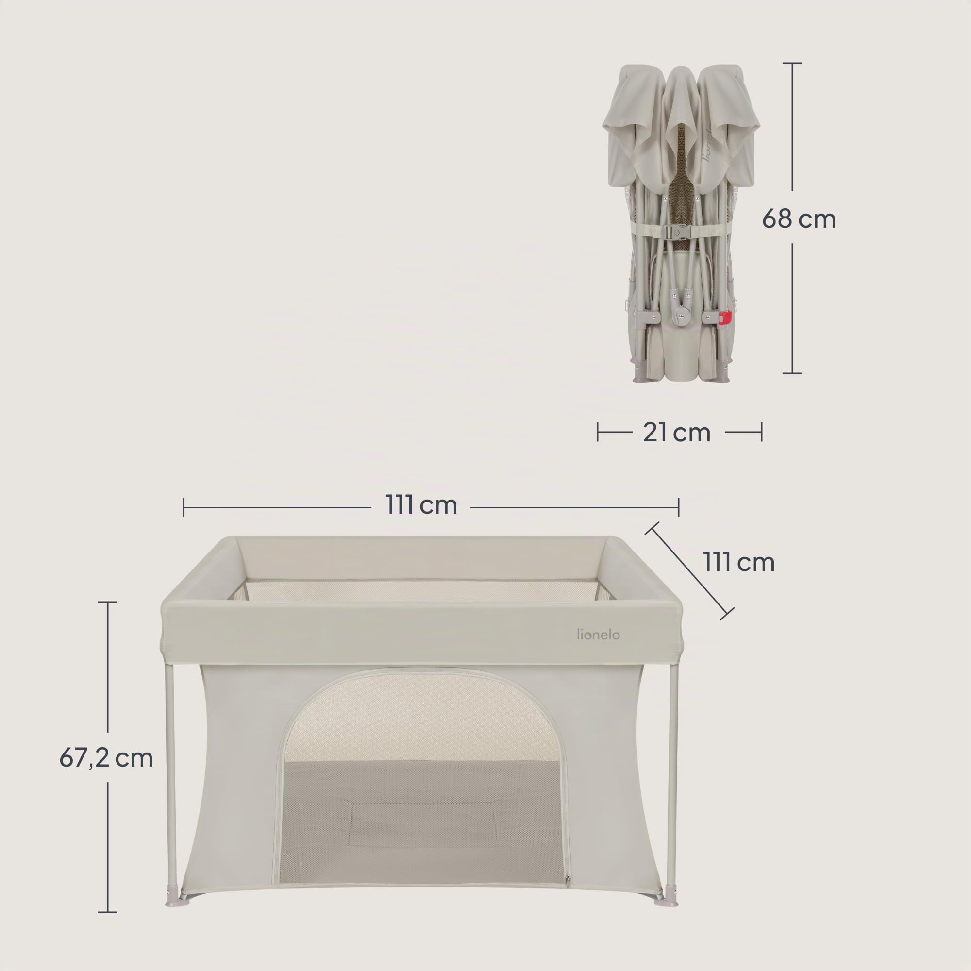 Lionelo PACO Box Bambini 0-48 mesi, Pieghevole, Compatto 111 x 111 cm | Per Piccoli Spazi, Lati in Rete Traspirante, Ingresso Laterale con Zip, Borsa Trasporto, Casa Giardino, fino 15 kg