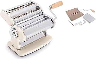 IPASTA Classica Pasta Machine 100% Made in Italy. Fresh pasta machine in steel. Manual dough sheet with crank. Create a sheet for Lasagne, Tagliolini, Fettuccine (Cream)
