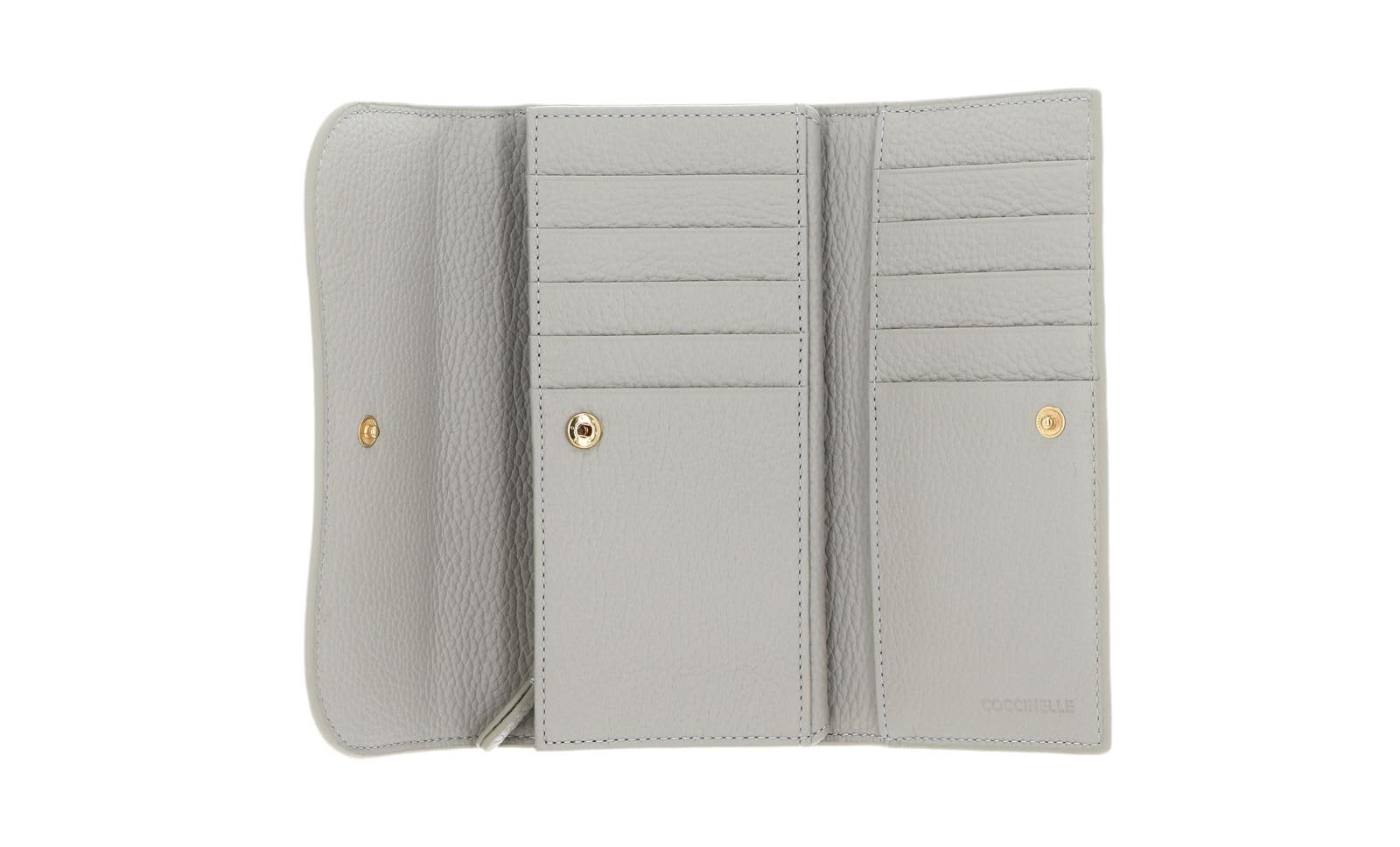 COCCINELLE Cuero Monedero Magie Ostrich Flap Wallet Gelso Gris Claro